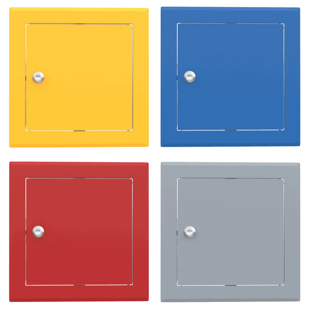 Trappe de visite métallique colorée Tempo Softline, ouverture à clé cylindrique, en 14 coloris RAL, 200×200 à 800×800 mm
