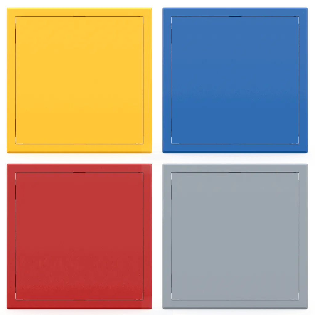 Trappe de visite métallique colorée Tempo Softline, ouverture pousser-lâcher, en 14 coloris RAL, 200×200 à 800×800 mm